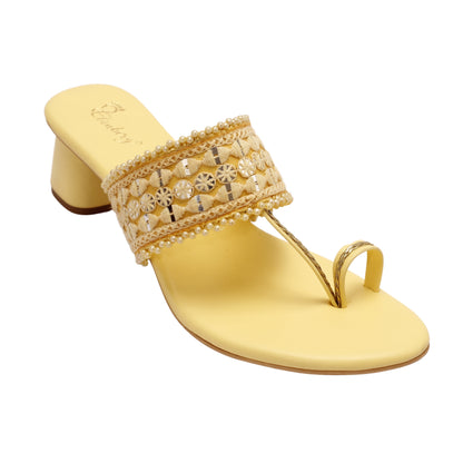 Elanberg Yellow T-Strap Slip-On Heels