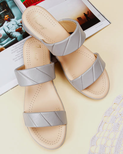 Elanberg Faux Leather Slip-On Grey Sandals