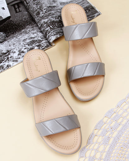 Elanberg Faux Leather Slip-On Grey Sandals