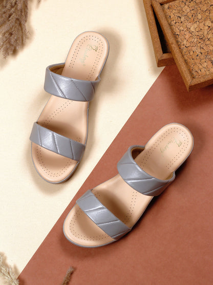 Elanberg Faux Leather Slip-On Grey Sandals