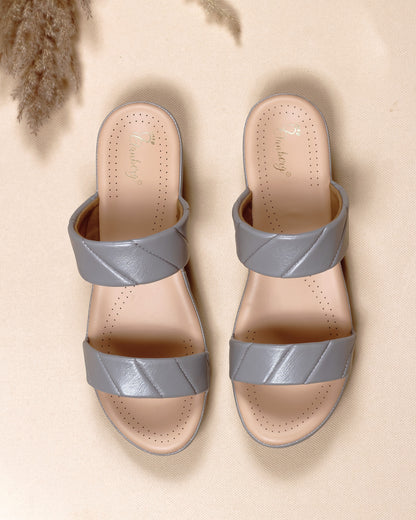 Elanberg Faux Leather Slip-On Grey Sandals