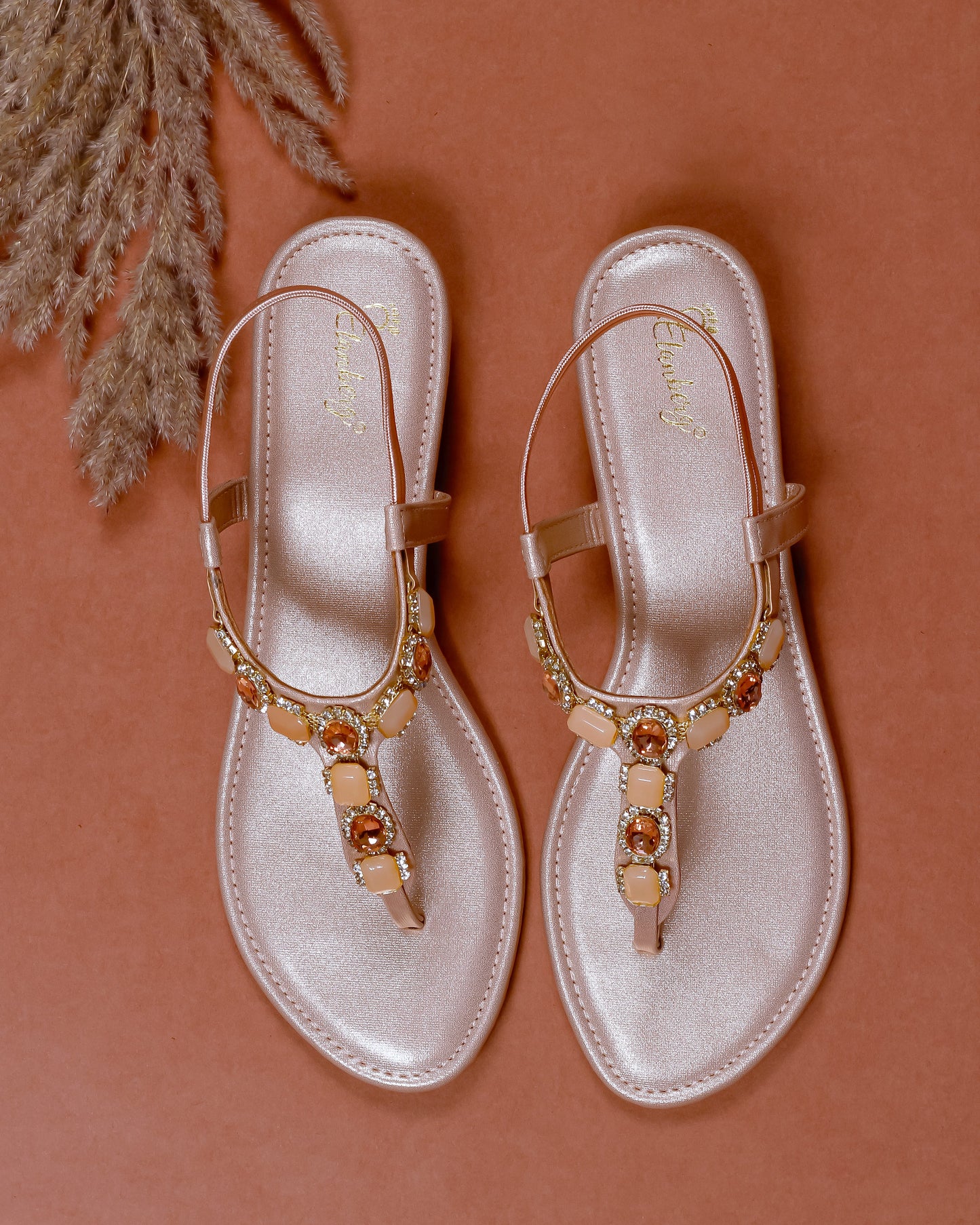 Elanberg Rose Gold Stone-Embellished Sandals