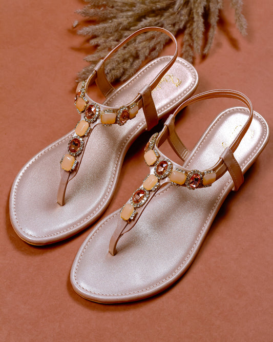 Elanberg Rose Gold Stone-Embellished Sandals