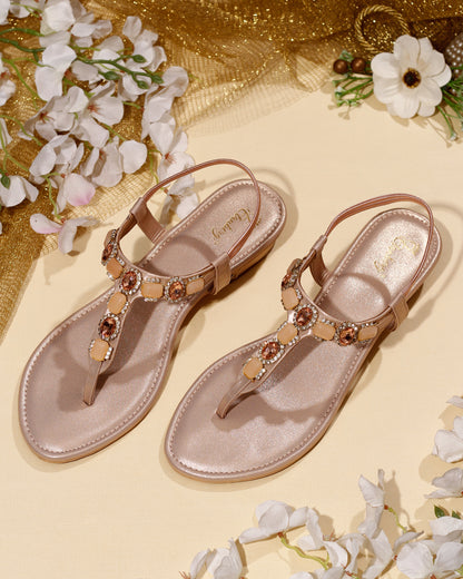 Elanberg Rose Gold Stone-Embellished Sandals