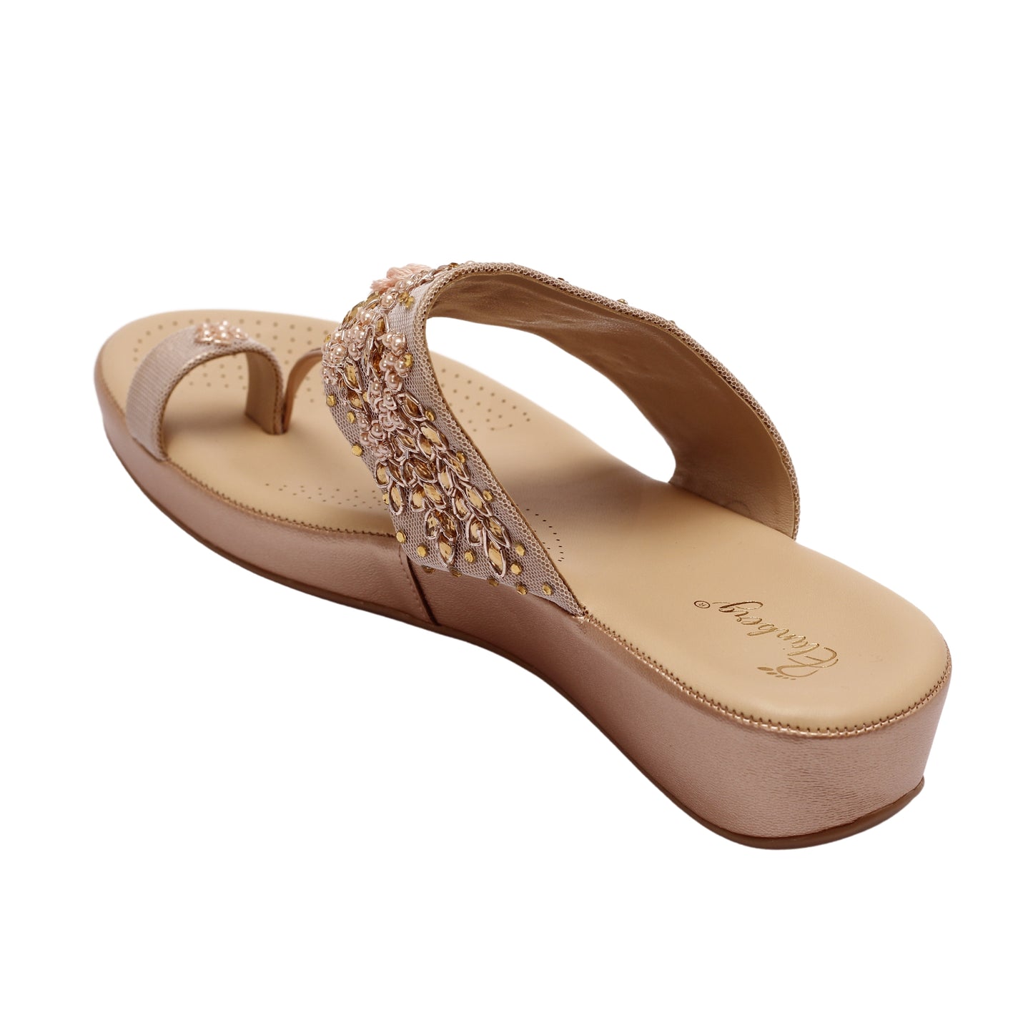 Elanberg Rose Gold Beaded T-Strap Heels