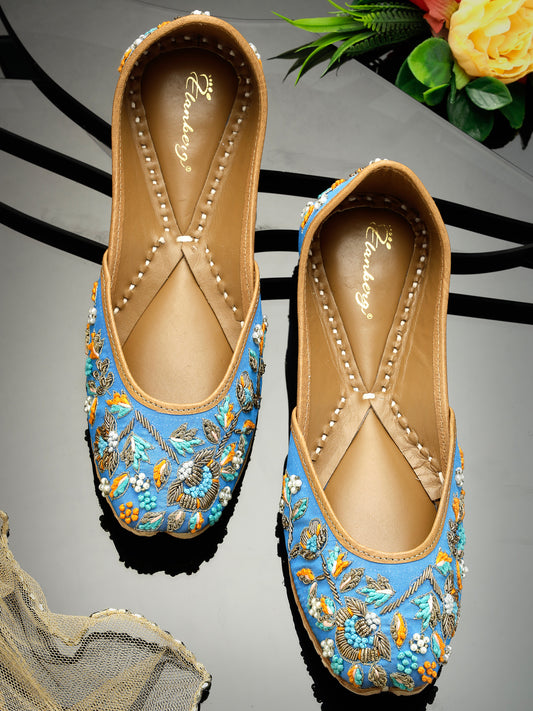 ELANBERG Sky Blue Ethnic Slip-On Mojaris