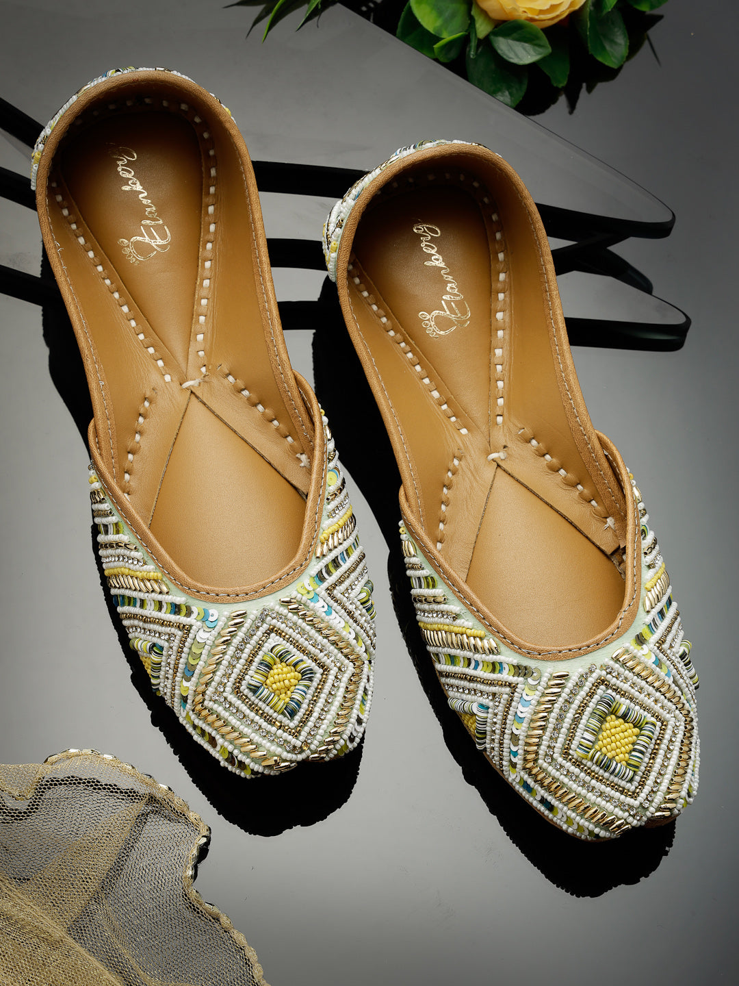 ELANBERG Teal Ethnic Slip-On Mojaris