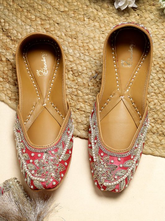 ELANBERG Pink Ethnic Slip-On Mojaris