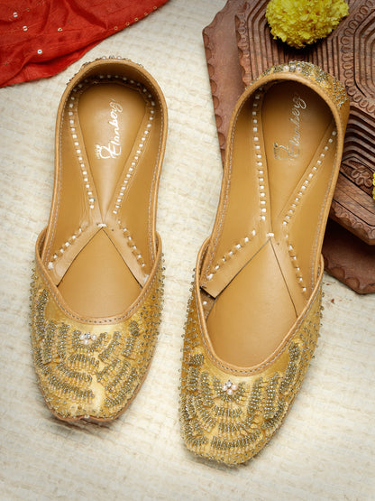 ELANBERG Gold Ethnic Slip-On Mojaris