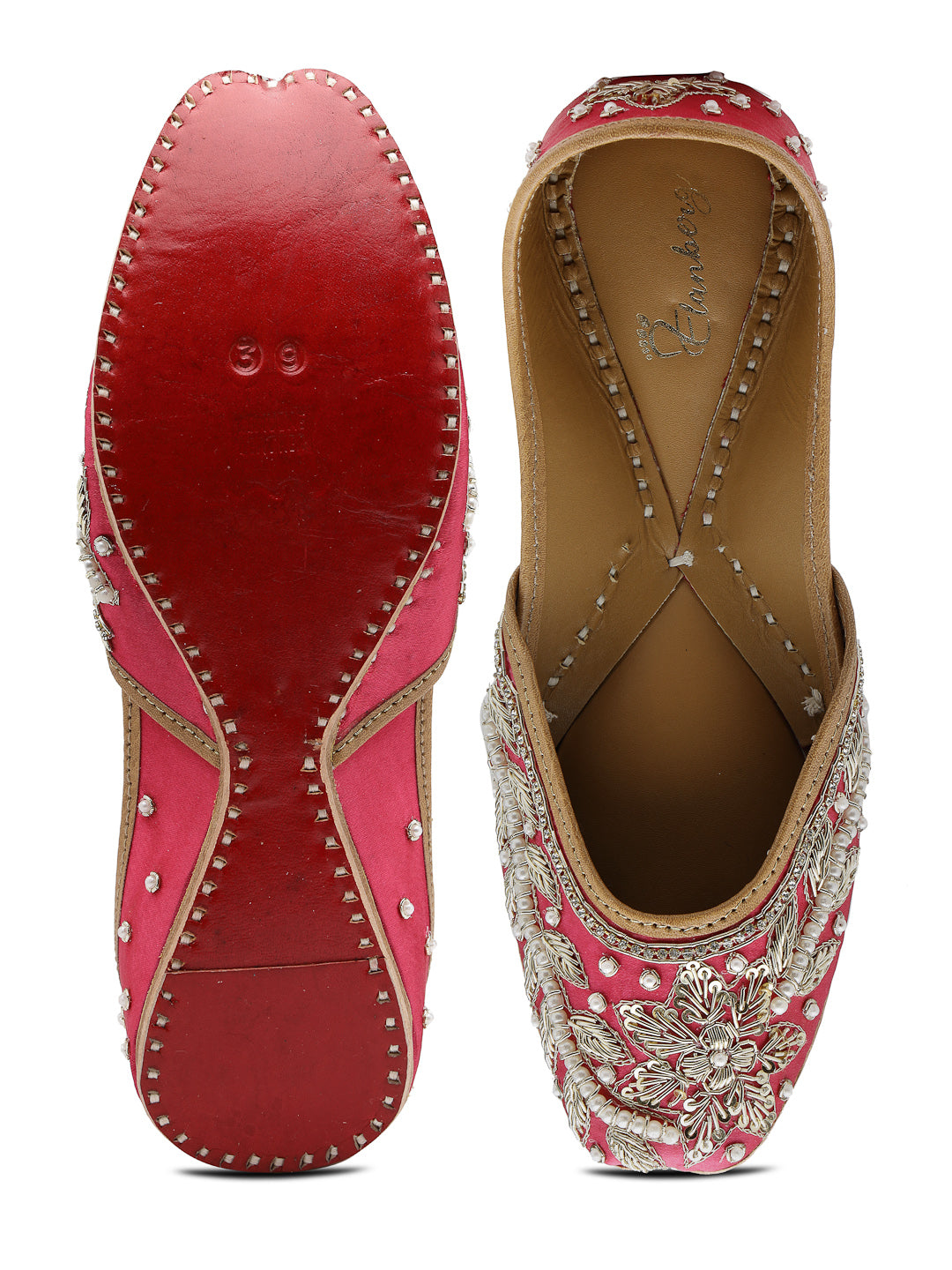 ELANBERG Pink Ethnic Slip-On Mojaris