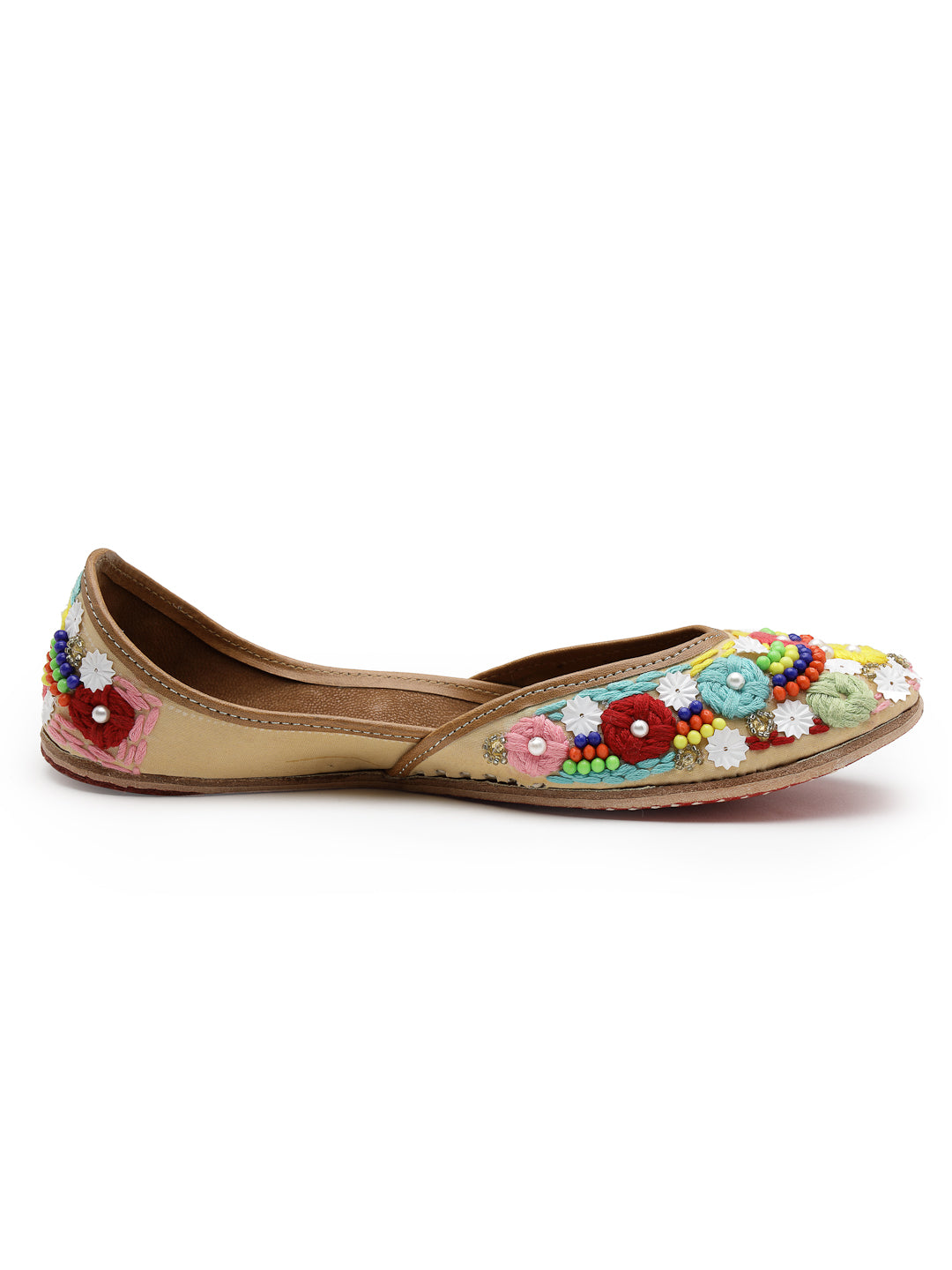 ELANBERG Beige Ethnic Slip-On Mojaris