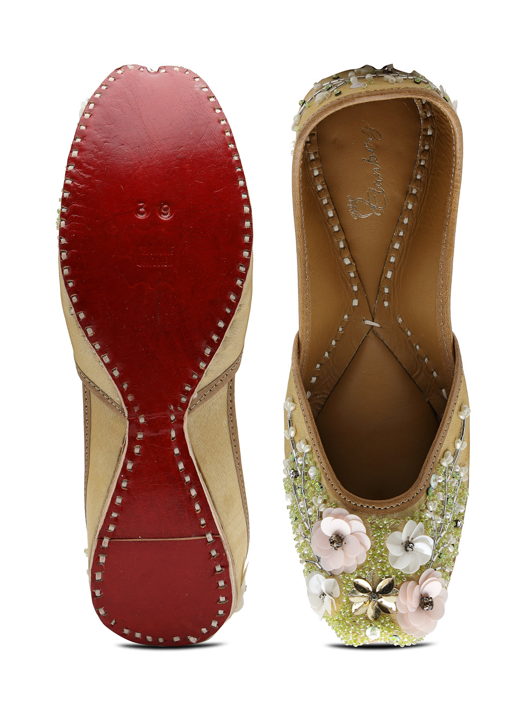 ELANBERG Gold Ethnic Slip-On Mojaris