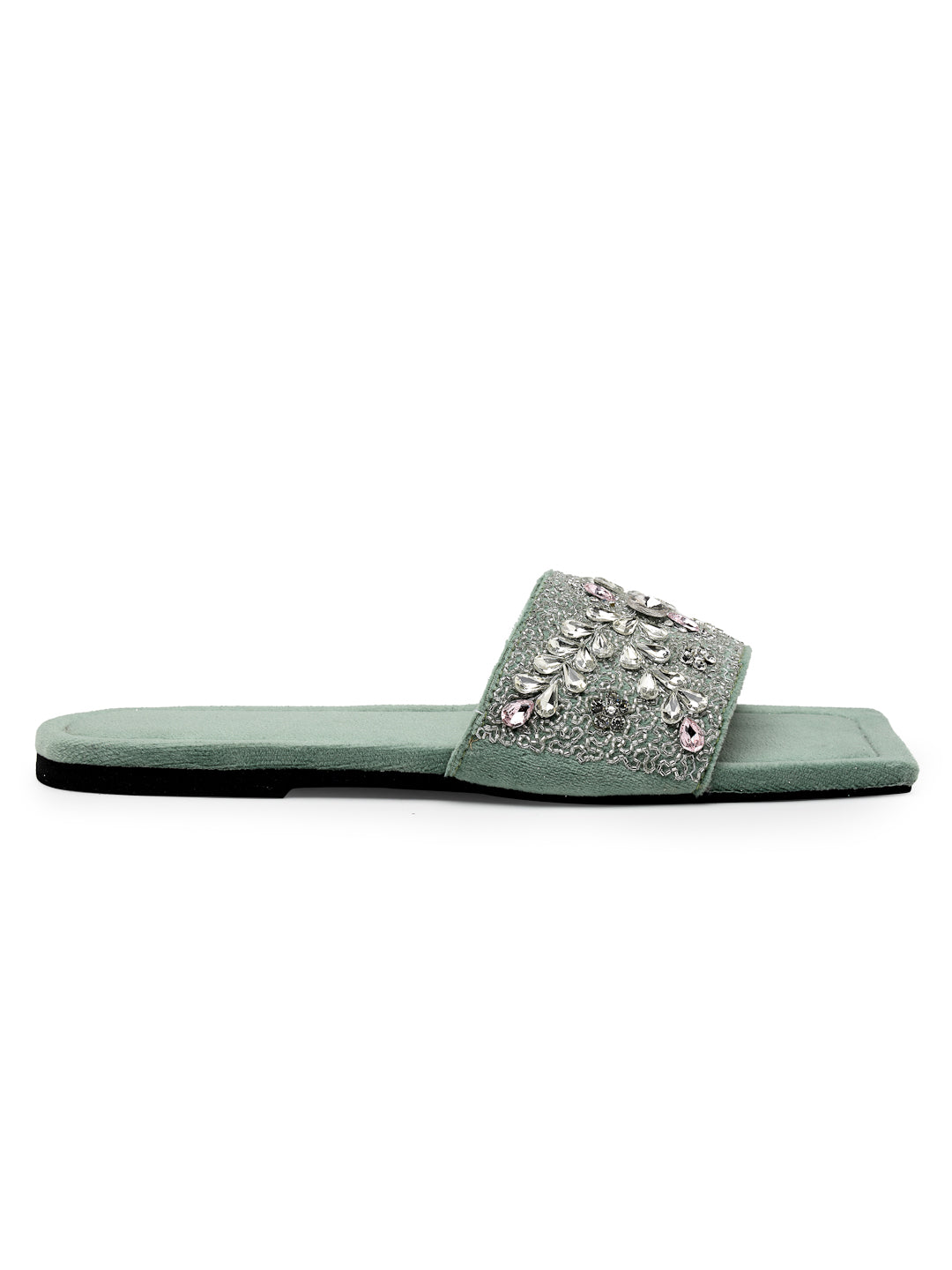 ELANBERG Green Open Toe Slip-On Flats