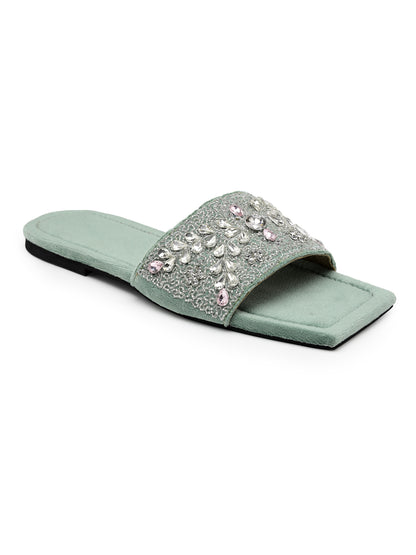 ELANBERG Green Open Toe Slip-On Flats