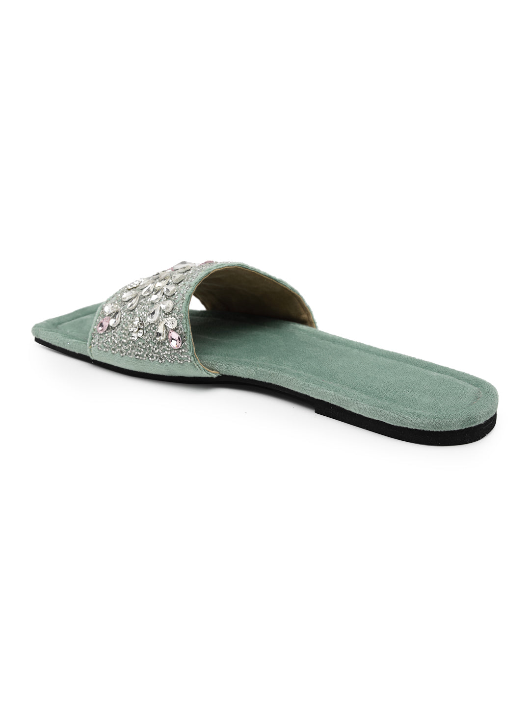 ELANBERG Green Open Toe Slip-On Flats