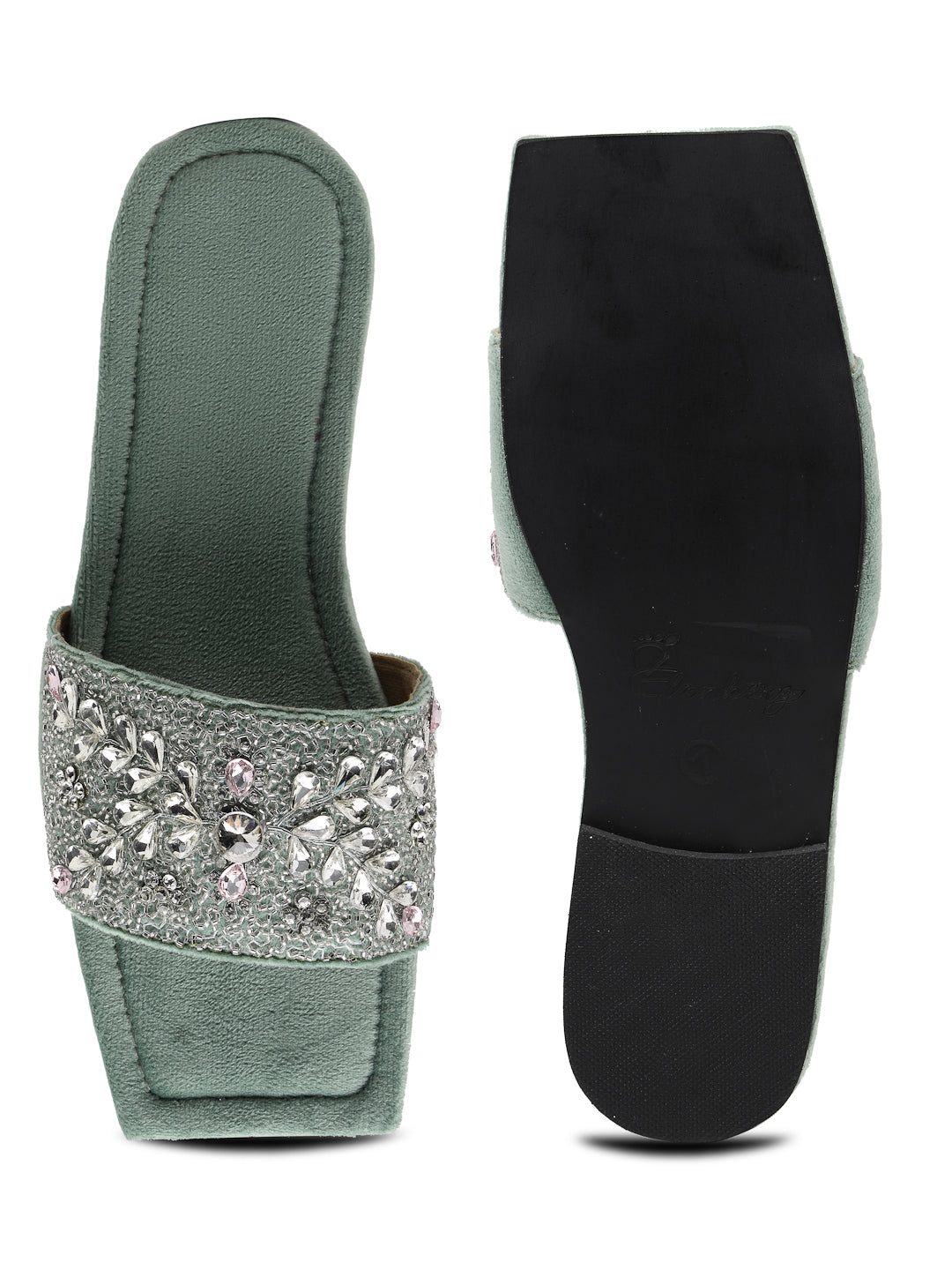 ELANBERG Green Open Toe Slip-On Flats