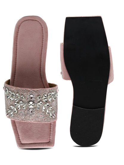 ELANBERG Pink Open Toe Slip-On Flats