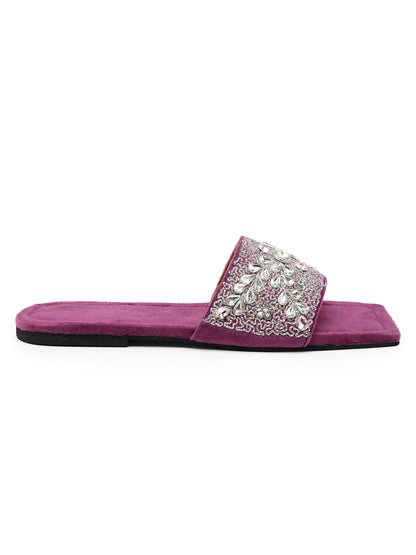 ELANBERG Wine Open Toe Slip-On Flats