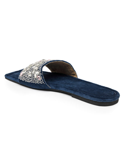 ELANBERG Navy Blue Open Toe Slip-On Flats