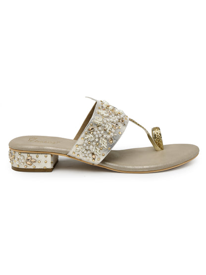 ELANBERG Crystal white T-Strap Slip-On Heels