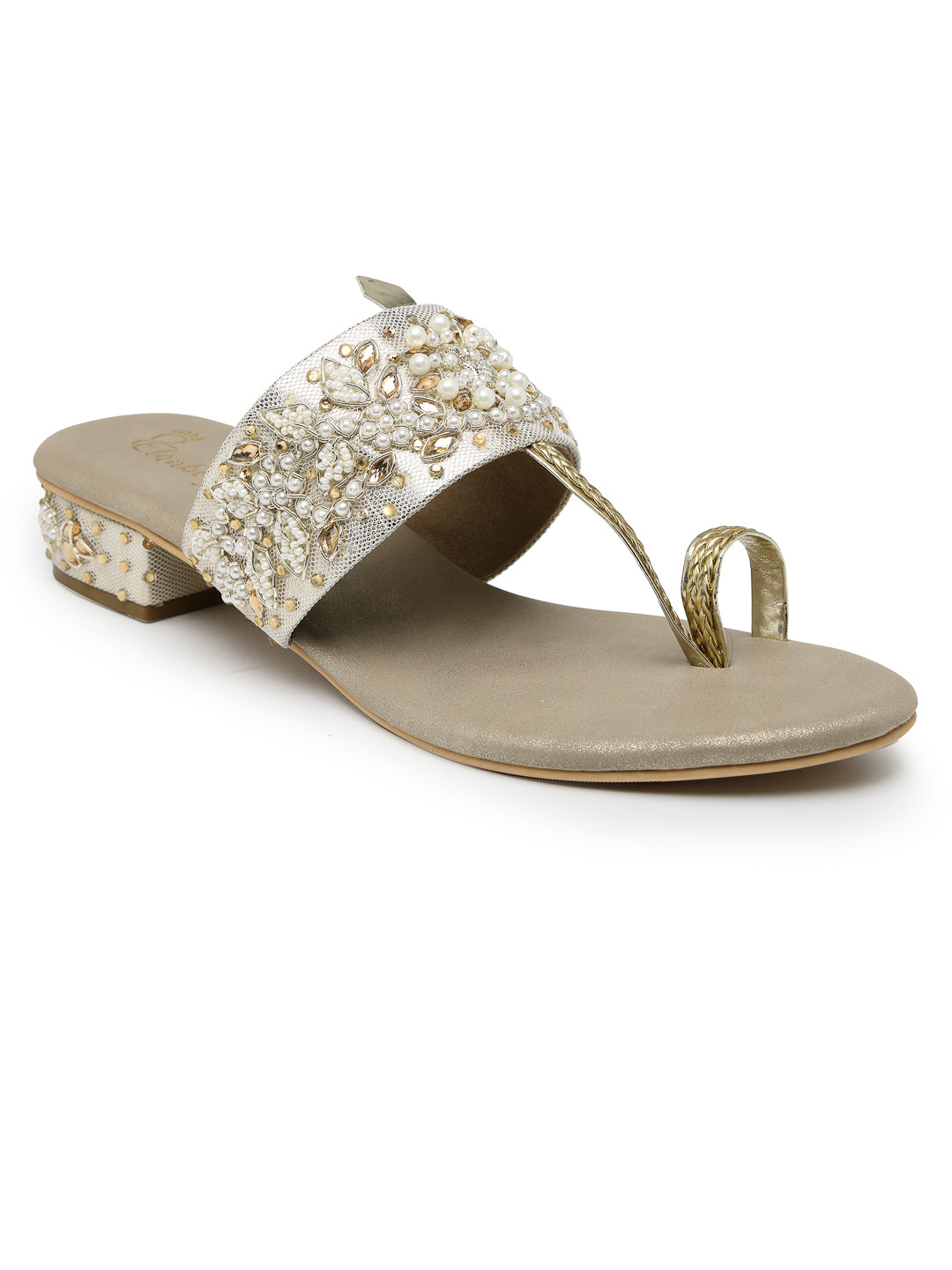 ELANBERG Crystal white T-Strap Slip-On Heels