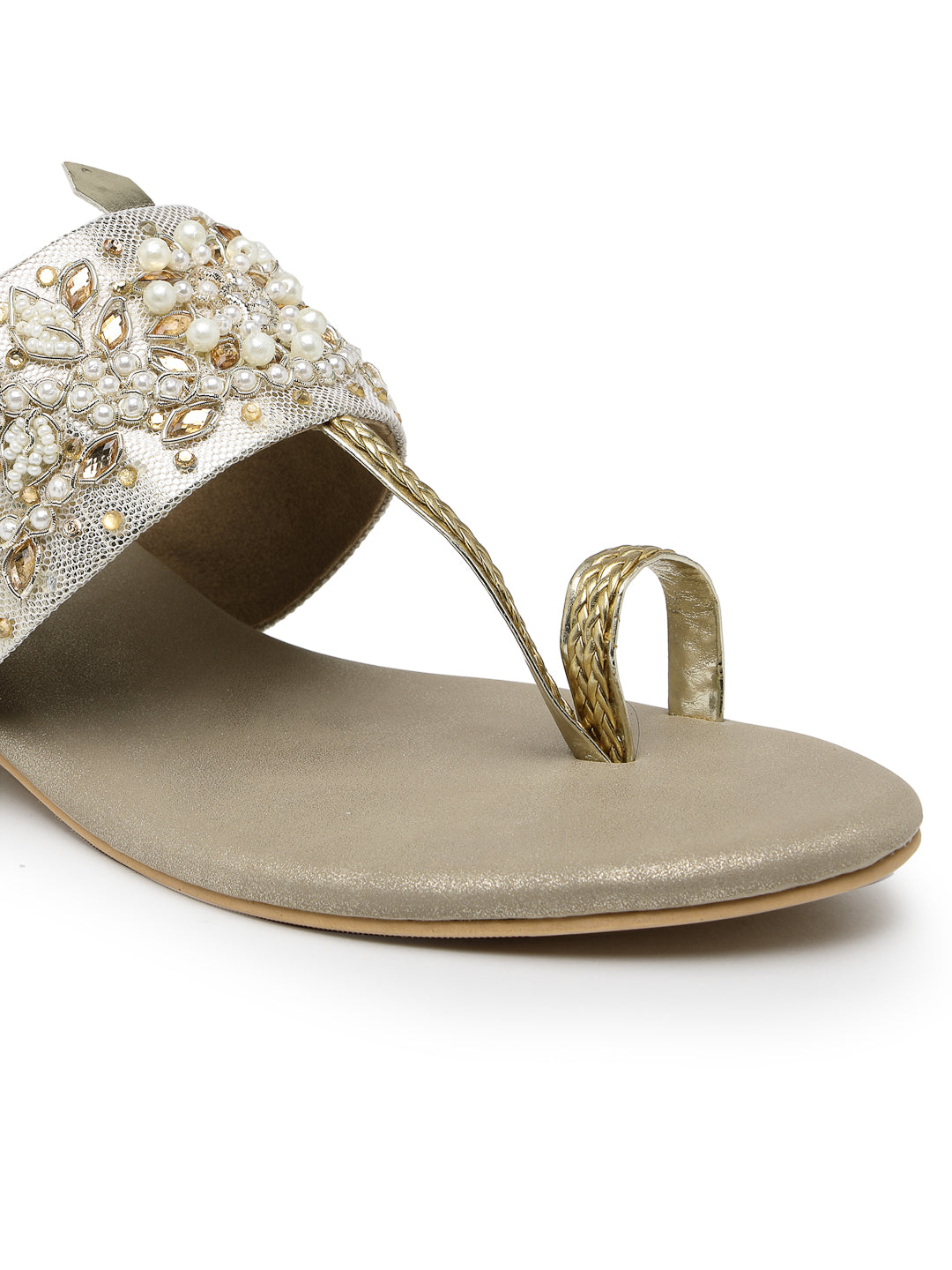 ELANBERG Crystal white T-Strap Slip-On Heels