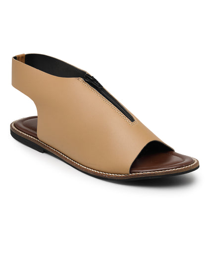 ELANBERG Tan  Mules Backstrap Flats