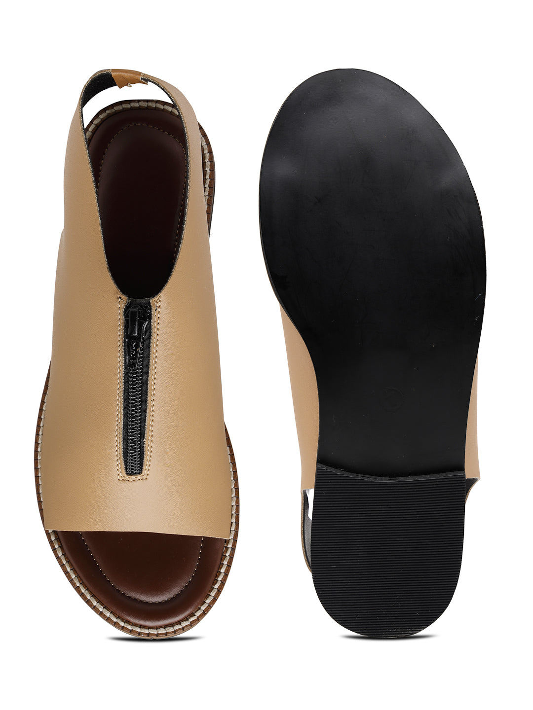 ELANBERG Tan  Mules Backstrap Flats