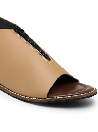 ELANBERG Tan  Mules Backstrap Flats