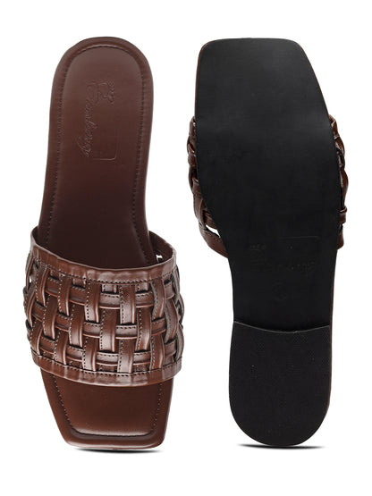 ELANBERG Brown Open Toe Slip-On Flats