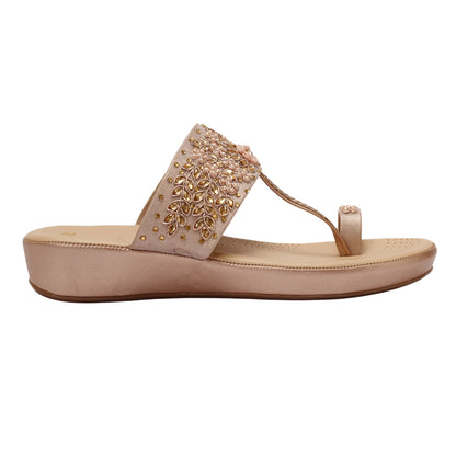 Elanberg Rose Gold Beaded T-Strap Heels