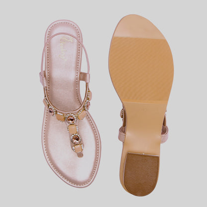 Elanberg Rose Gold Stone-Embellished Sandals