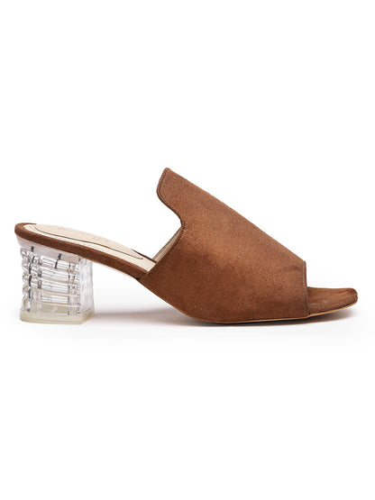 Brown Suede Slip-On Transparent Heels