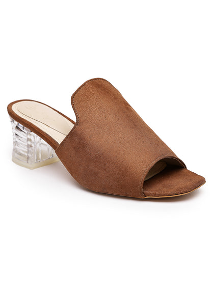 Brown Suede Slip-On Transparent Heels