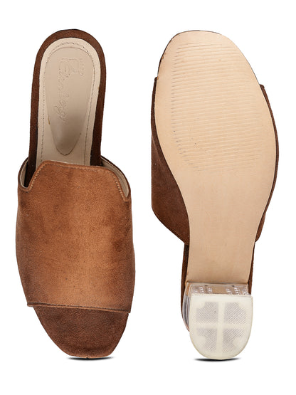 Brown Suede Slip-On Transparent Heels