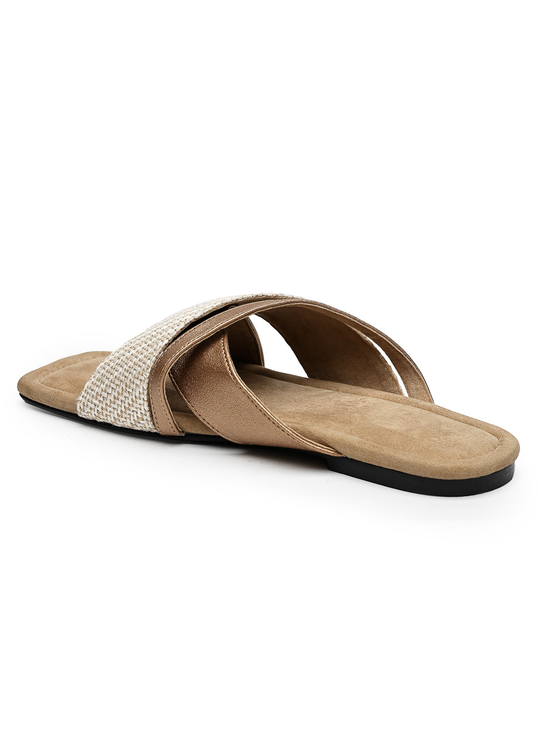 Beige Slip-On Flats With Crossover Strap