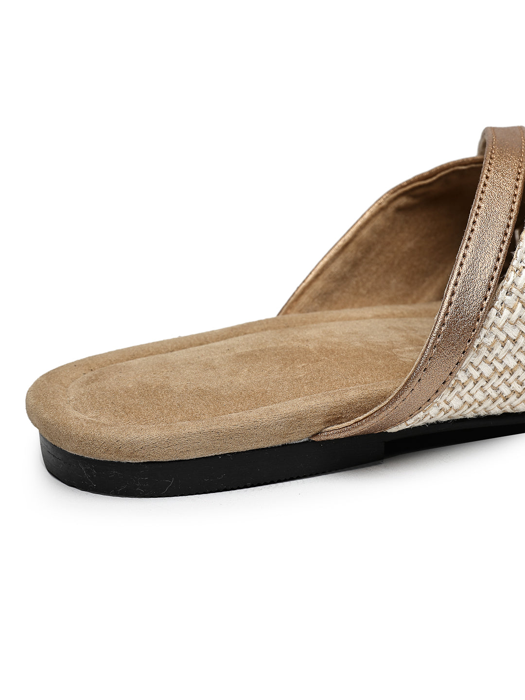 Beige Slip-On Flats With Crossover Strap