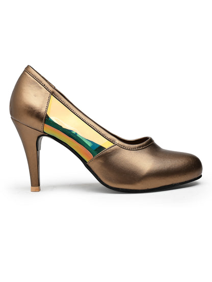 Gold Metallic Pumps with Iridescent Heel Panels