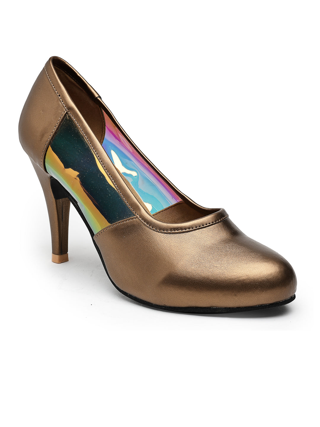 Gold Metallic Pumps with Iridescent Heel Panels