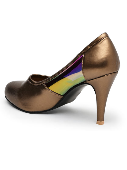 Gold Metallic Pumps with Iridescent Heel Panels