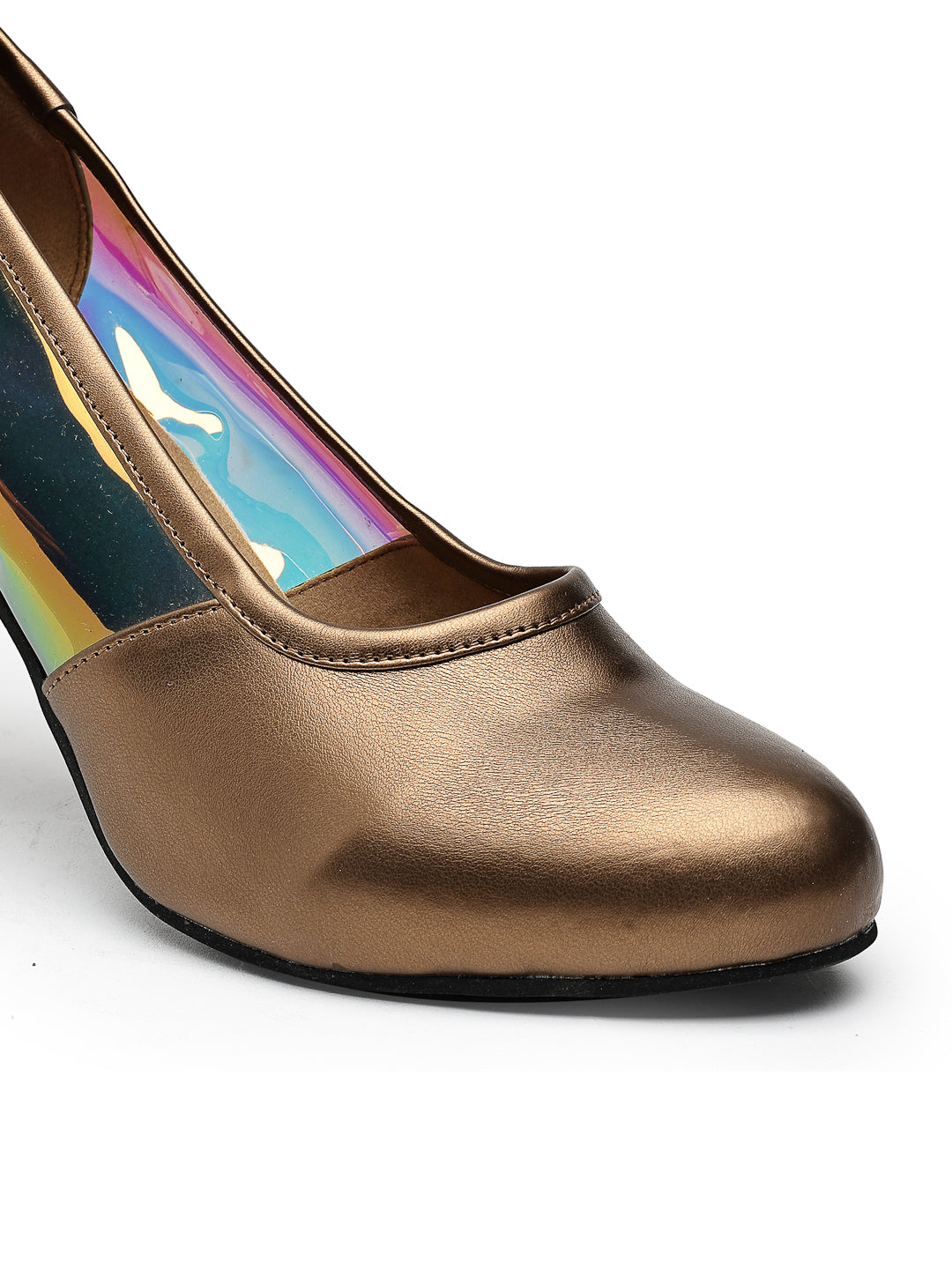 Gold Metallic Pumps with Iridescent Heel Panels