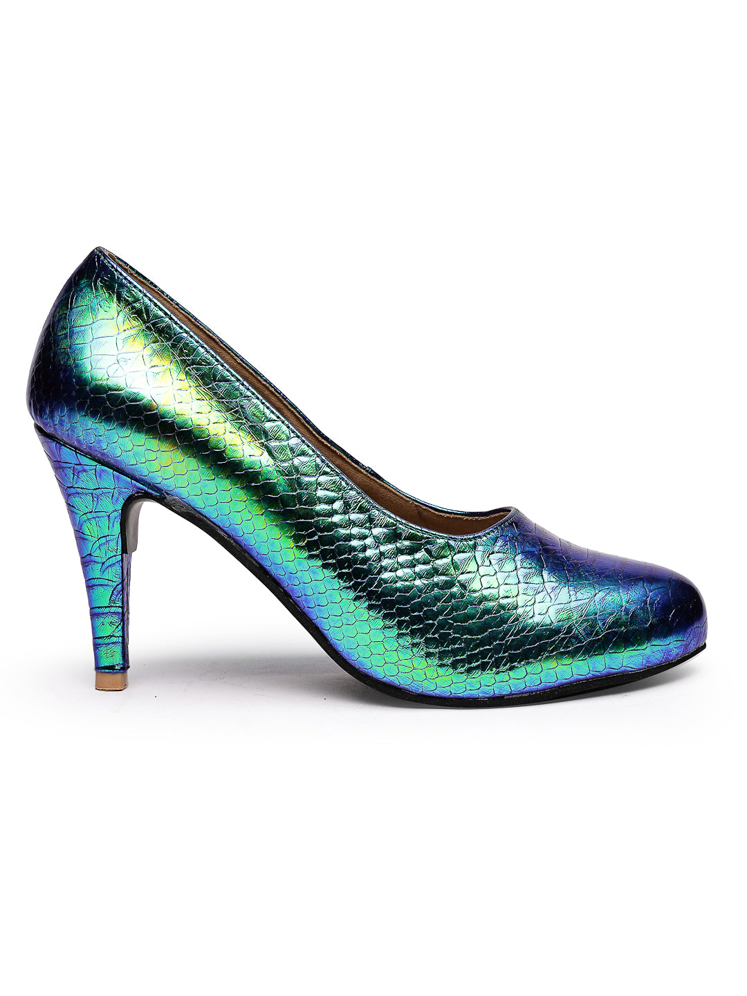 Metallic Pumps with Iridescent Finish Heels