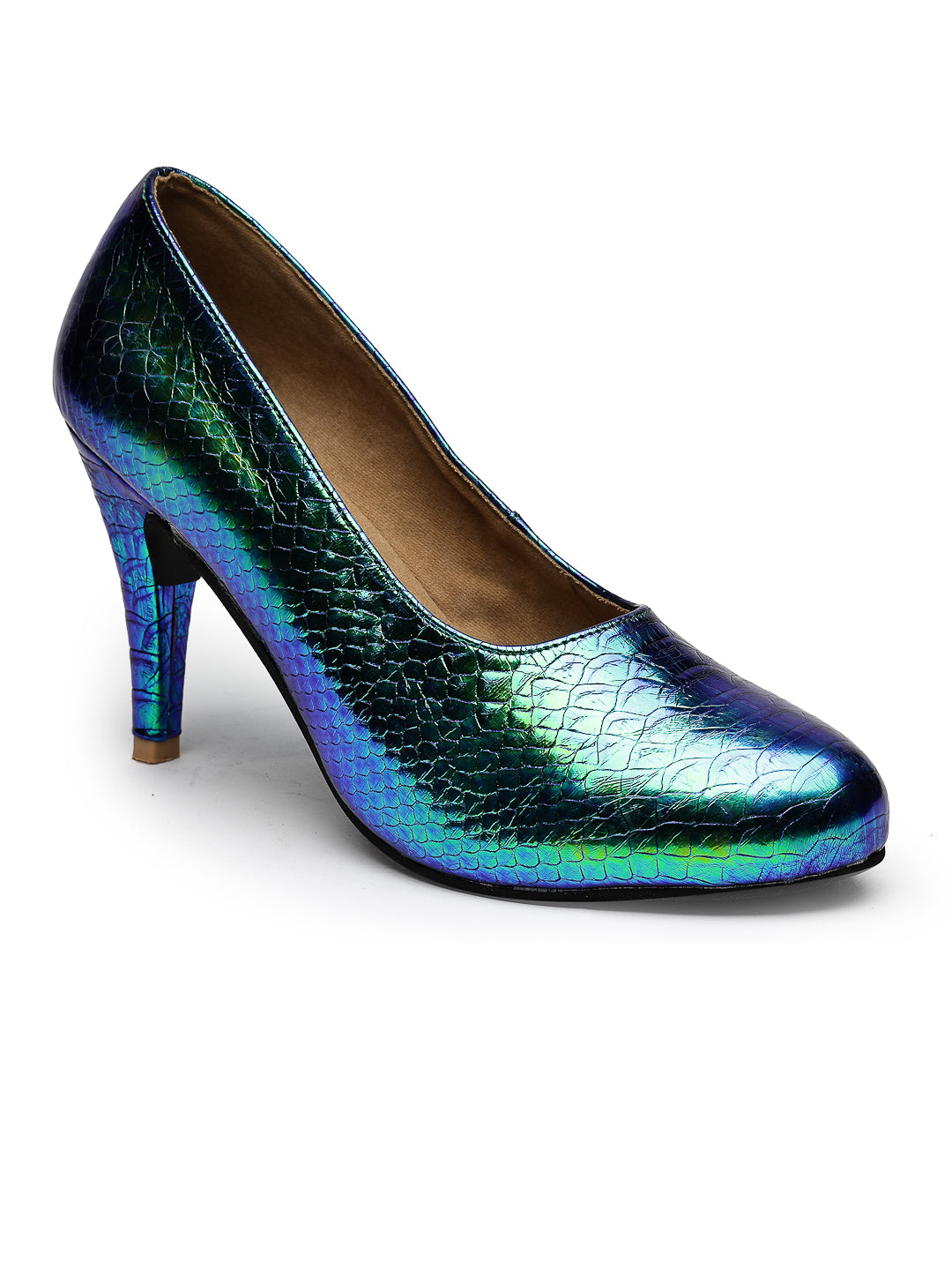 Metallic Pumps with Iridescent Finish Heels