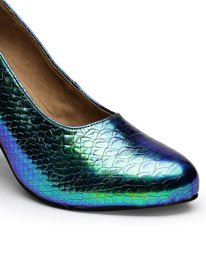 Metallic Pumps with Iridescent Finish Heels