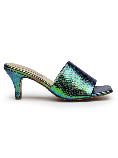 Green Hologram Square-Toe Heels