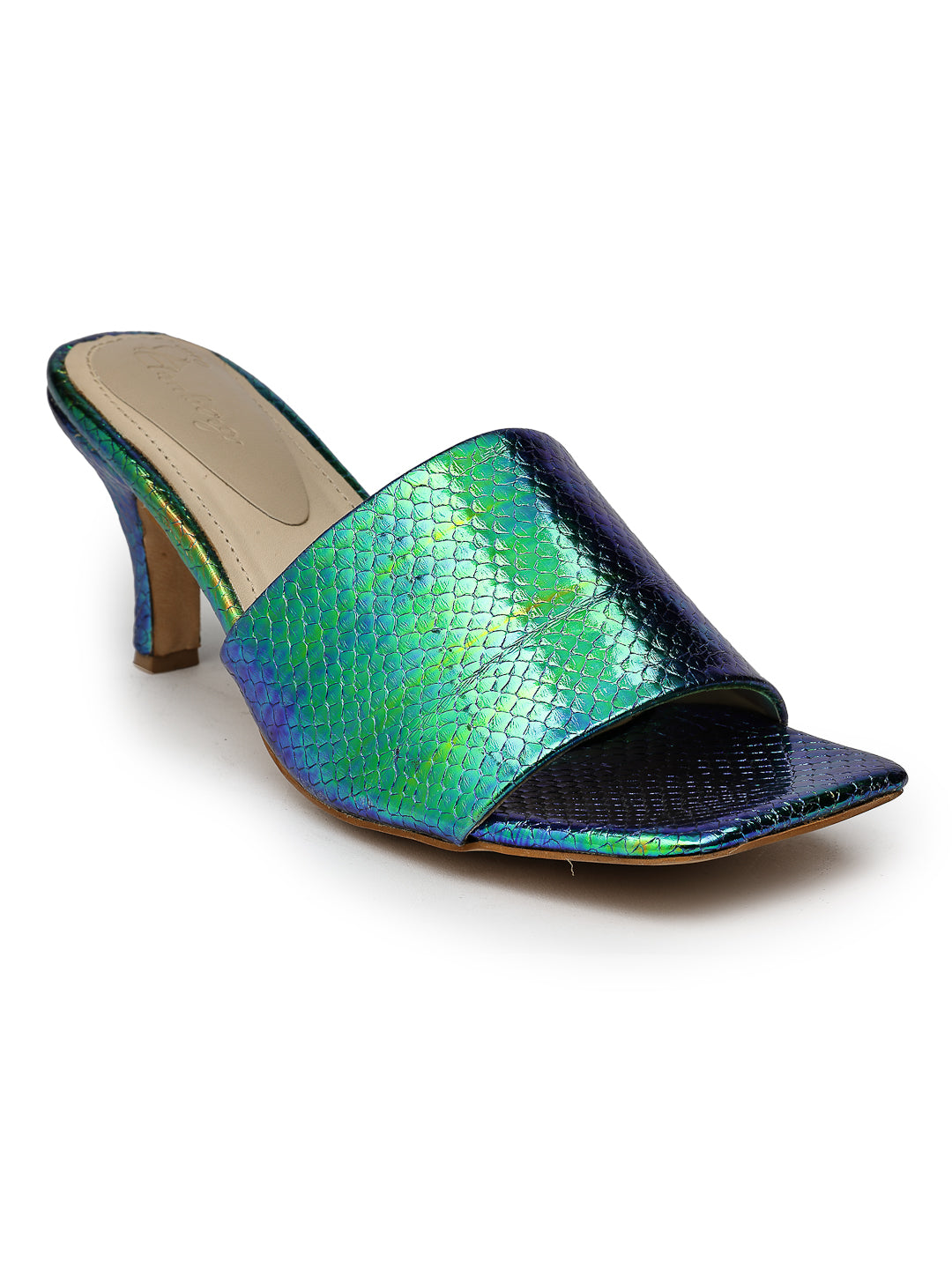 Green Hologram Square-Toe Heels