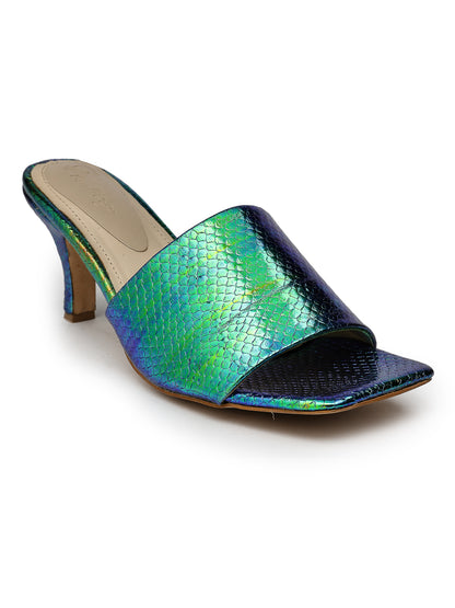 Green Hologram Square-Toe Heels