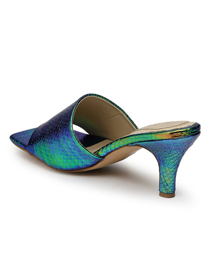 Green Hologram Square-Toe Heels