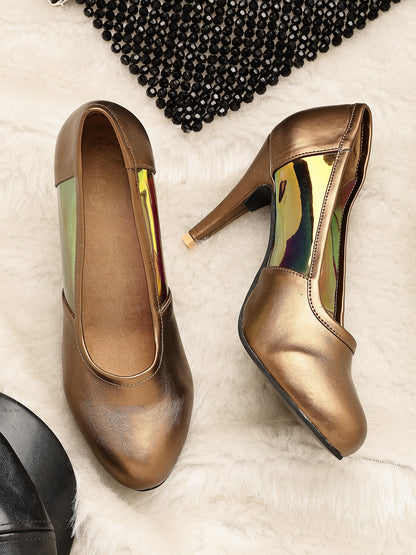 Gold Metallic Pumps with Iridescent Heel Panels