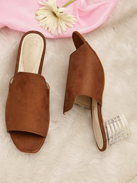 Brown Suede Slip-On Transparent Heels